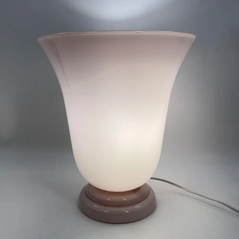 Vintage French Pink Opaline Cased Glass Tulip Table Lamp Art Deco